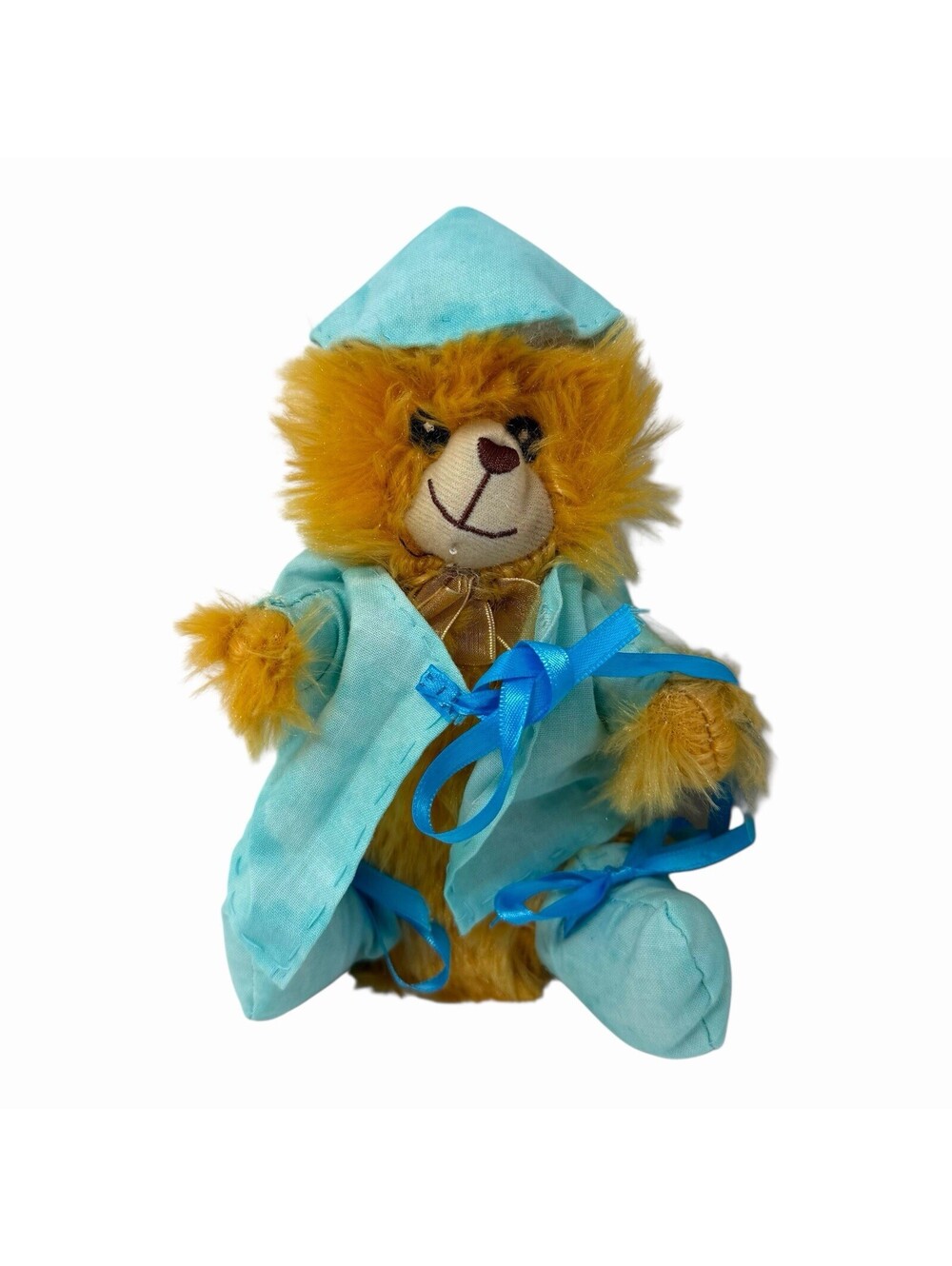 Mini Plush Teddy Bear in Blue Hospital Gown Pajamas with Cap and Booties Small